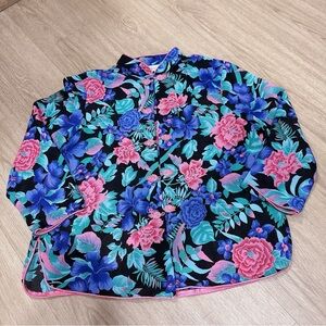 Elegant Floral Button Down Shirt - Pink and Blue